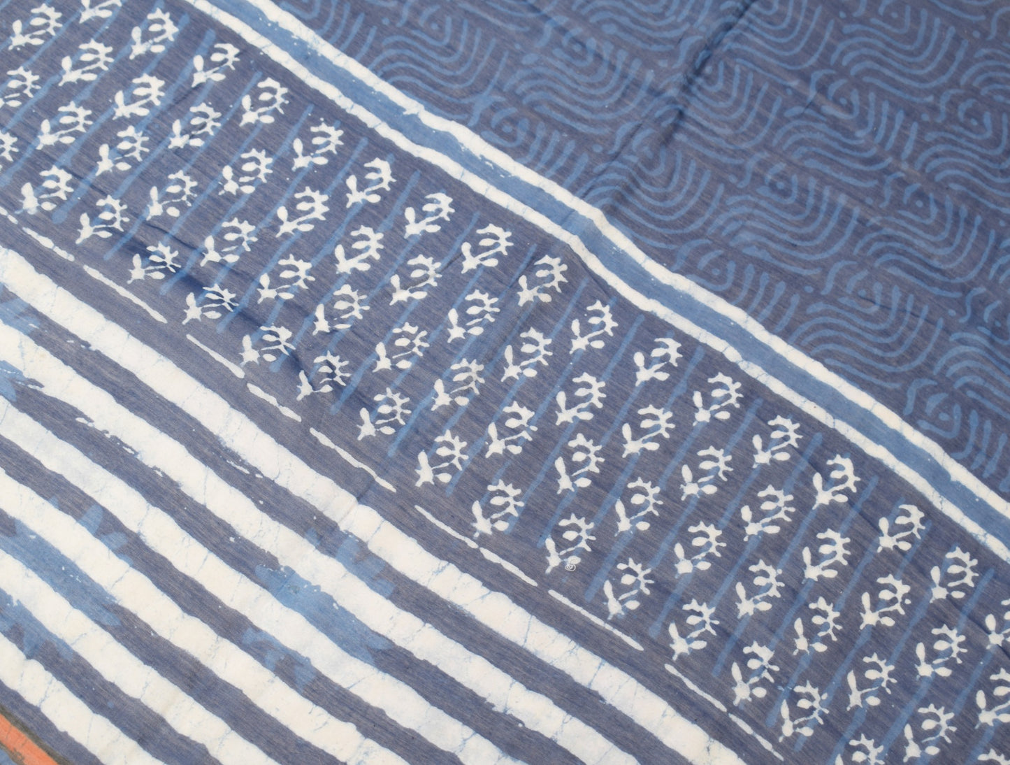 Sushila Vintage Batik Printed Dupatta Pure Cotton Silk Blue Long Stole Veil Wrap