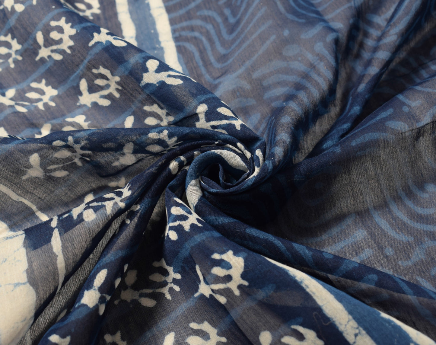 Sushila Vintage Batik Printed Dupatta Pure Cotton Silk Blue Long Stole Veil Wrap