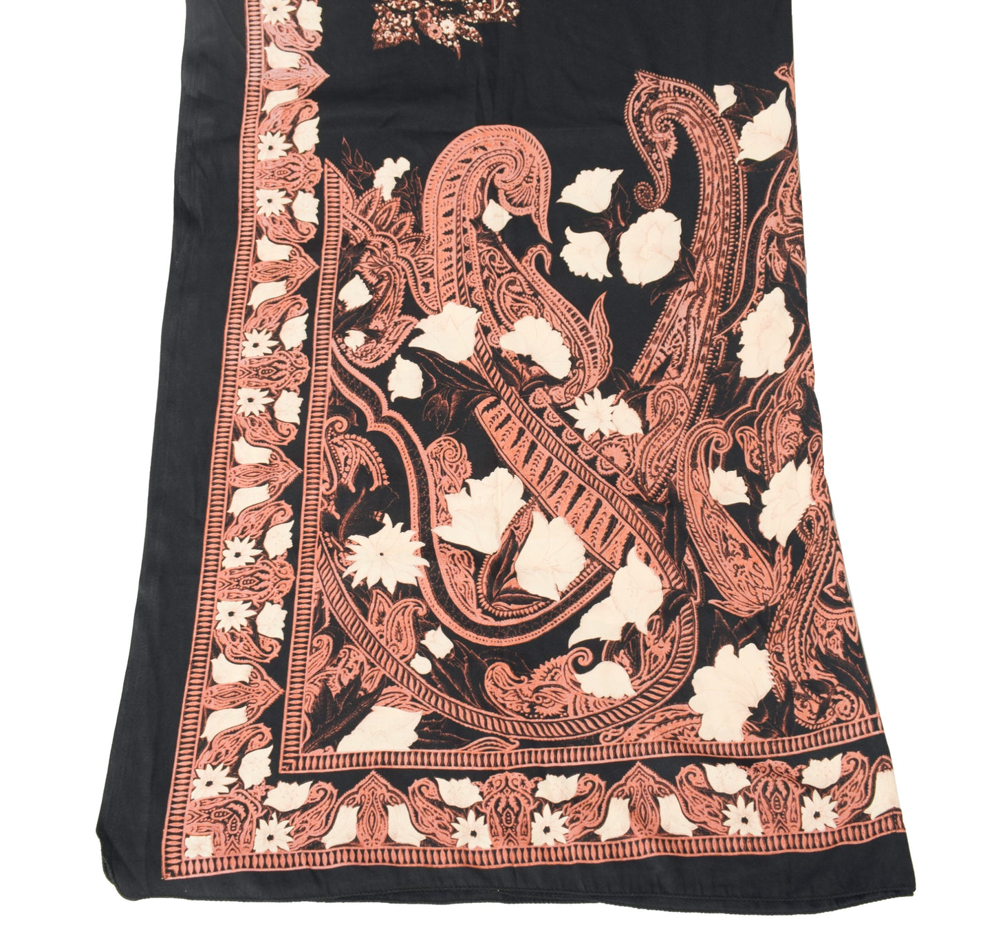 Sushila Vintage Art Silk Dupatta Floral Printed Black Soft Long Stole Hijab Wrap