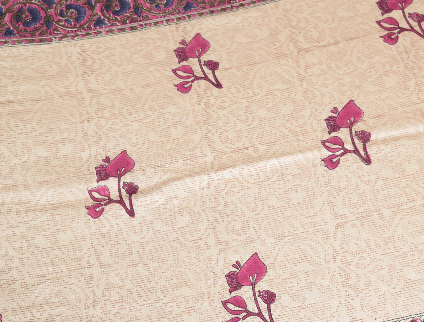 Sushila Vintage Cream Floral Dupatta Pure Woolen Hand Printed Warm Long Stole