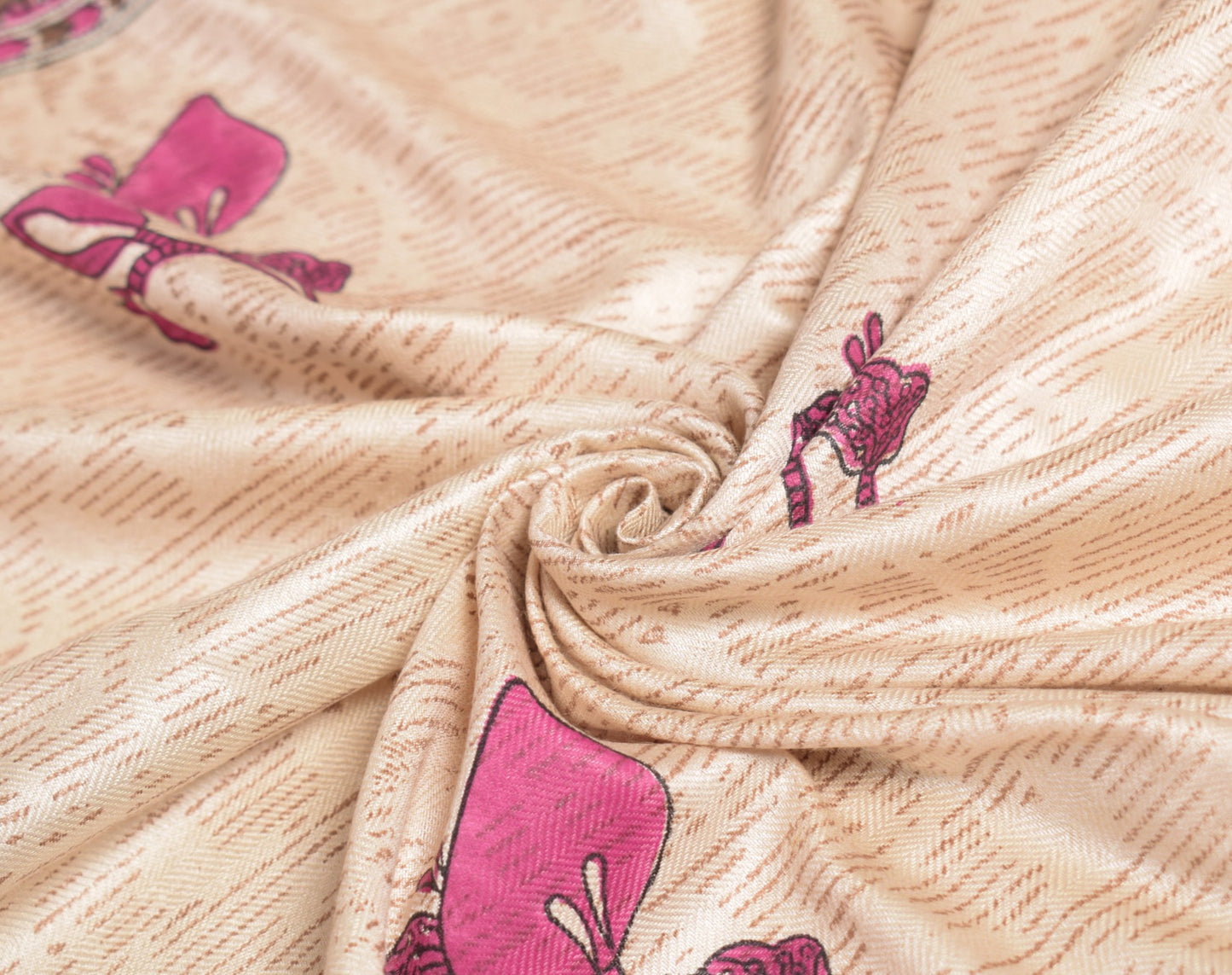 Sushila Vintage Cream Floral Dupatta Pure Woolen Hand Printed Warm Long Stole