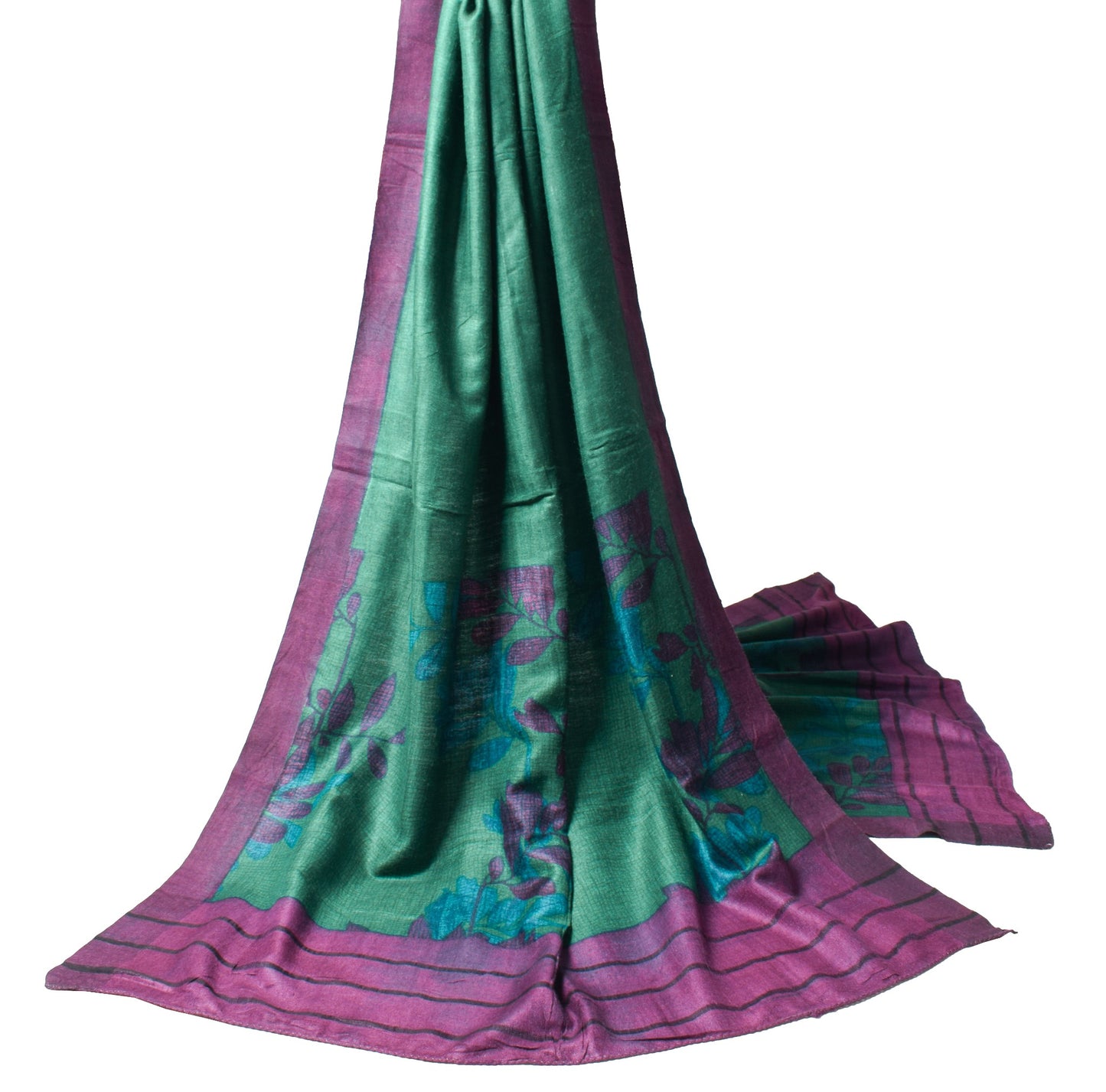 Sushila Vintage Pure Woolen Dupatta Teal Green Hand Block Printed Warm LongStole