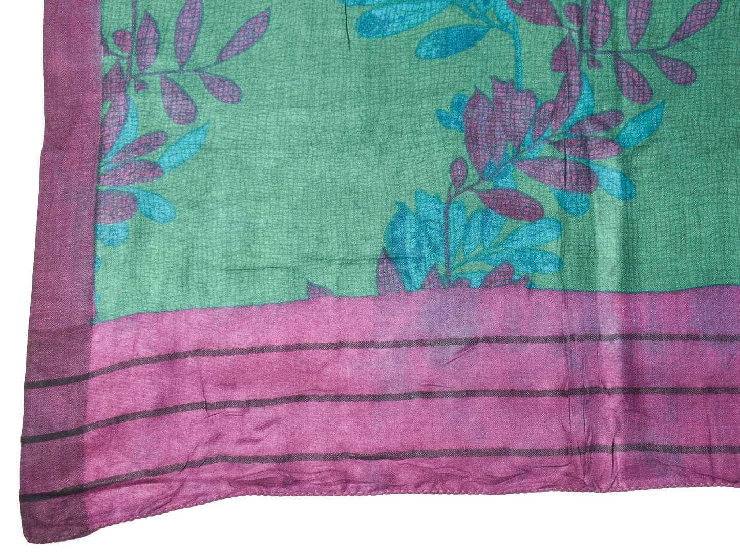Sushila Vintage Pure Woolen Dupatta Teal Green Hand Block Printed Warm LongStole
