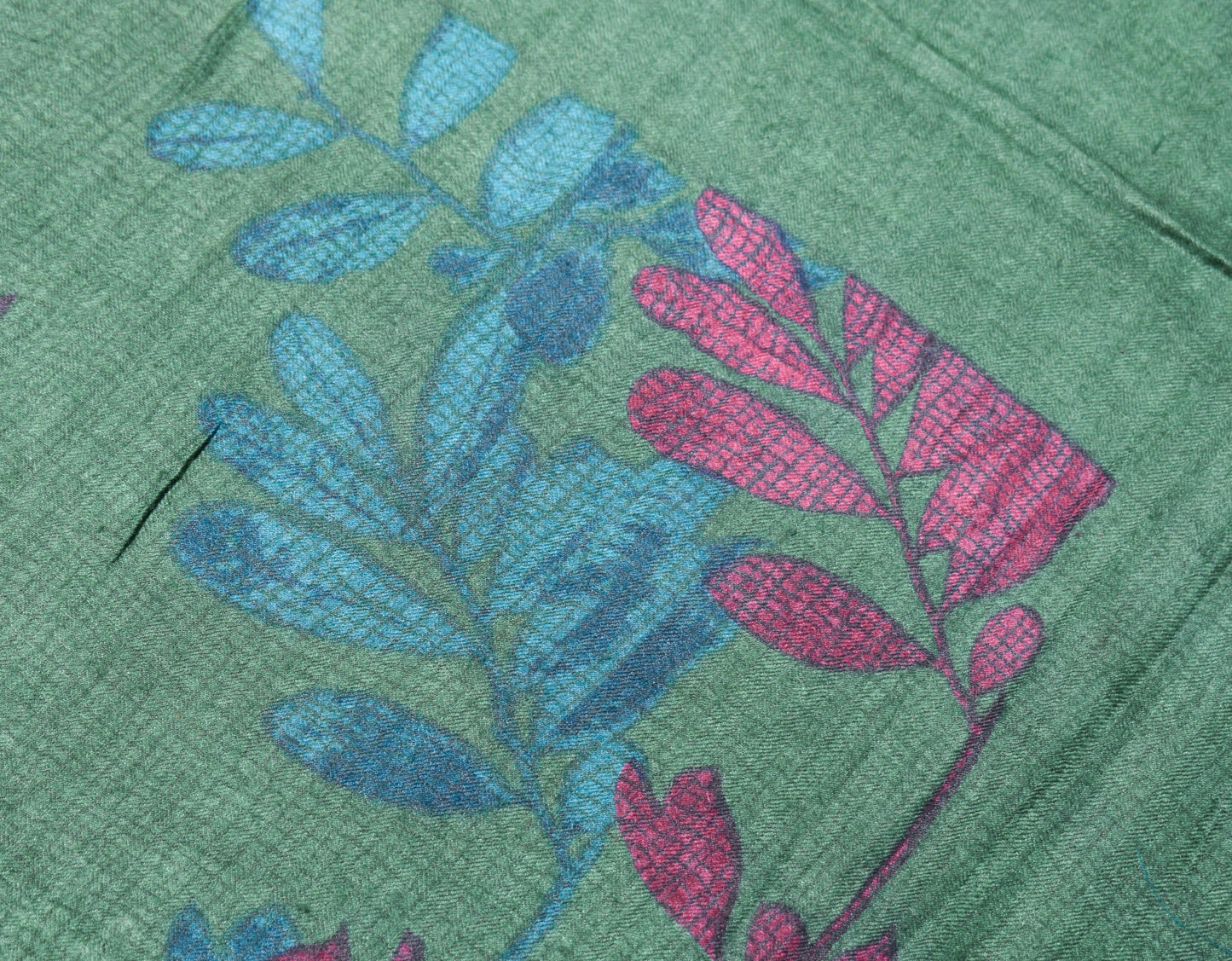 Sushila Vintage Pure Woolen Dupatta Teal Green Hand Block Printed Warm LongStole