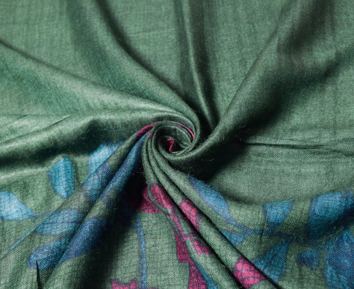 Sushila Vintage Pure Woolen Dupatta Teal Green Hand Block Printed Warm LongStole