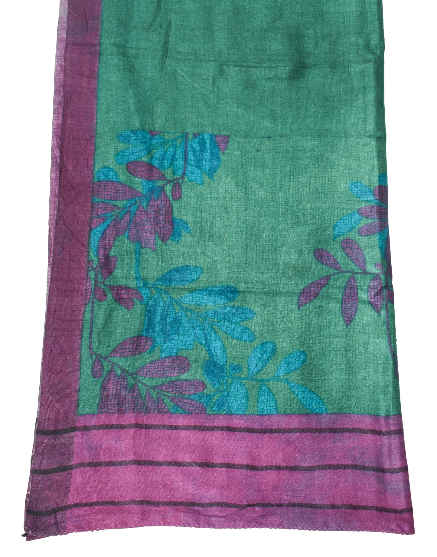 Sushila Vintage Pure Woolen Dupatta Teal Green Hand Block Printed Warm LongStole