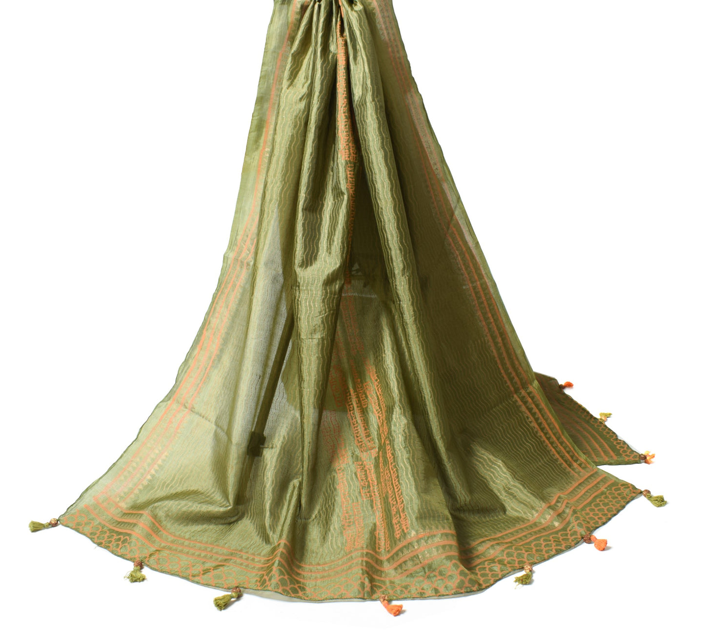 Sushila Vintage Heena Green Dupatta Art Silk Hand Block Laheriya Print LongStole