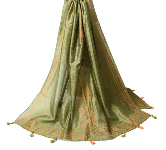 Sushila Vintage Heena Green Dupatta Art Silk Hand Block Laheriya Print LongStole