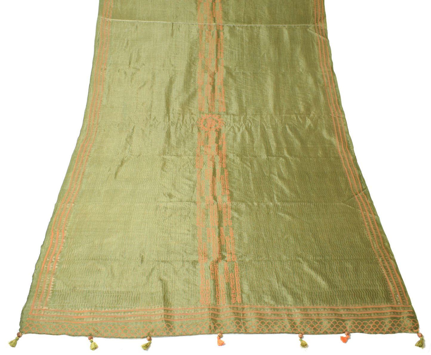 Sushila Vintage Heena Green Dupatta Art Silk Hand Block Laheriya Print LongStole