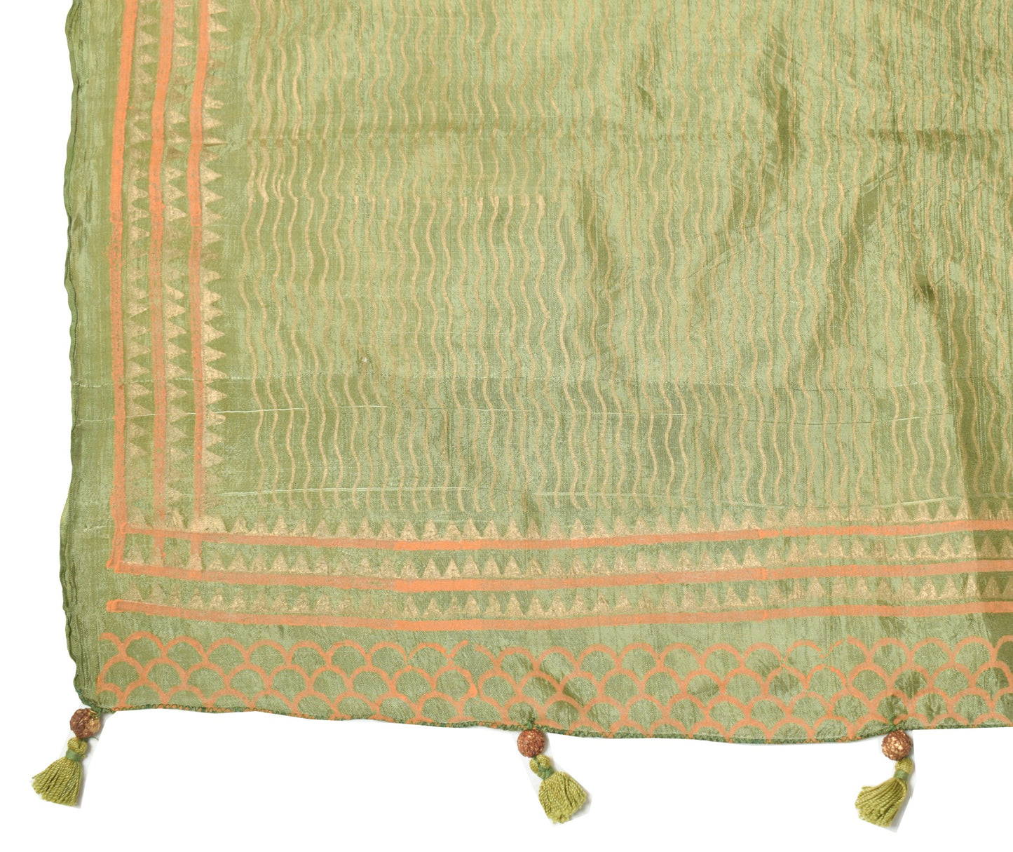 Sushila Vintage Heena Green Dupatta Art Silk Hand Block Laheriya Print LongStole