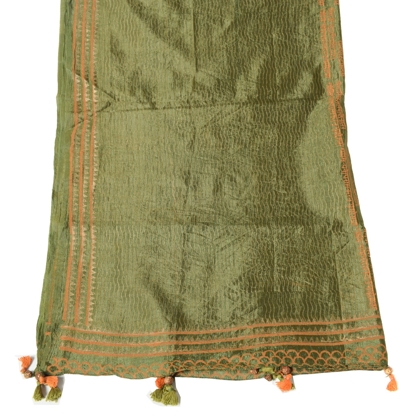 Sushila Vintage Heena Green Dupatta Art Silk Hand Block Laheriya Print LongStole