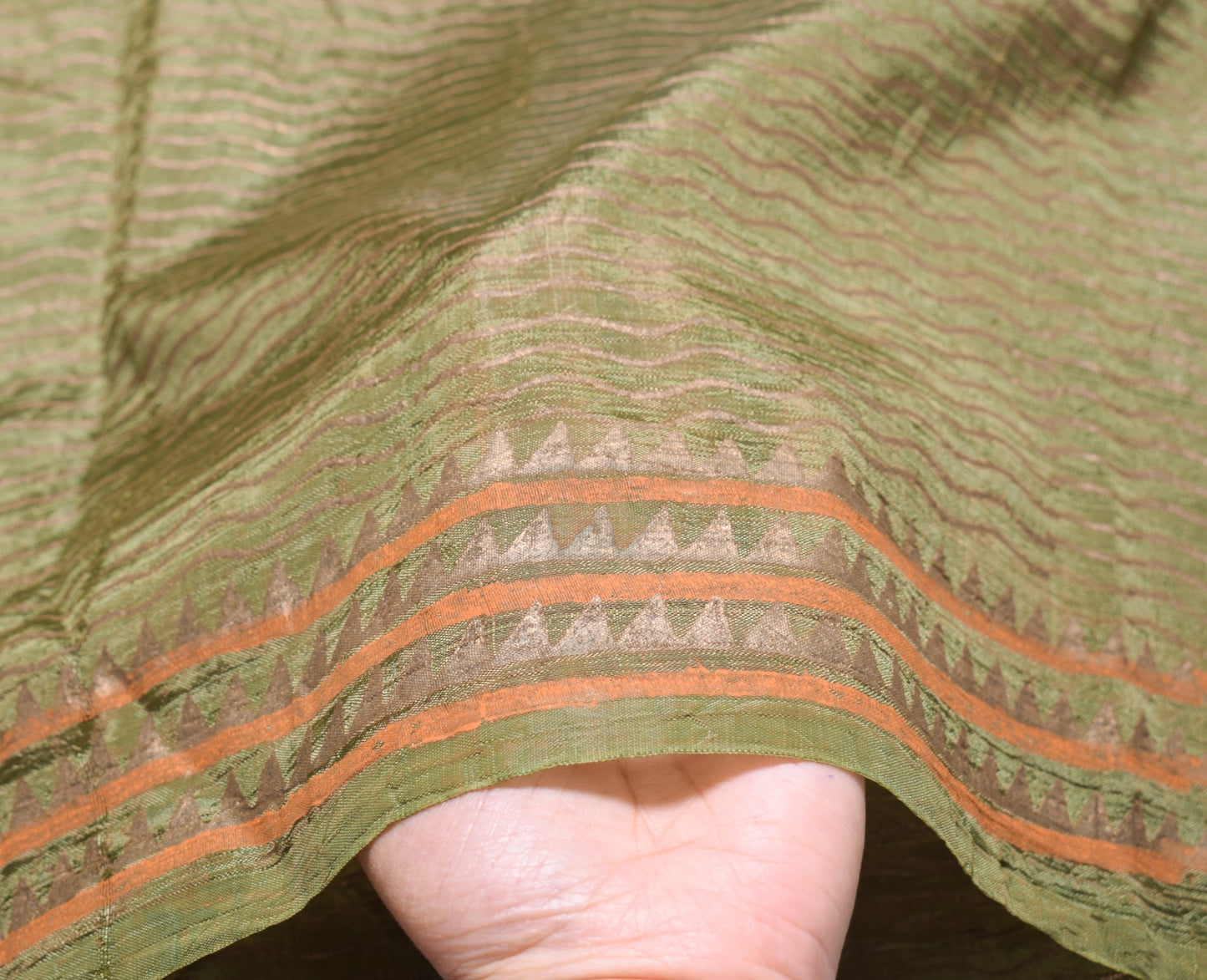Sushila Vintage Heena Green Dupatta Art Silk Hand Block Laheriya Print LongStole