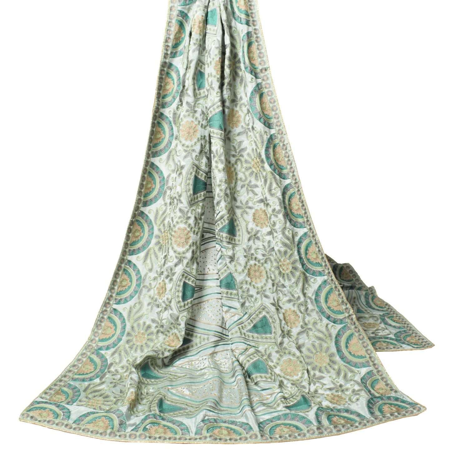 Sushila Vintage Gray Embroidered Dupatta Art Silk Floral Rhine Stone Long Stole