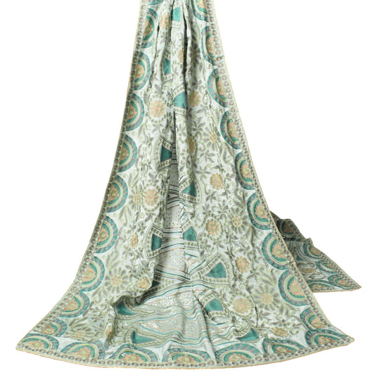 Sushila Vintage Gray Embroidered Dupatta Art Silk Floral Rhine Stone Long Stole
