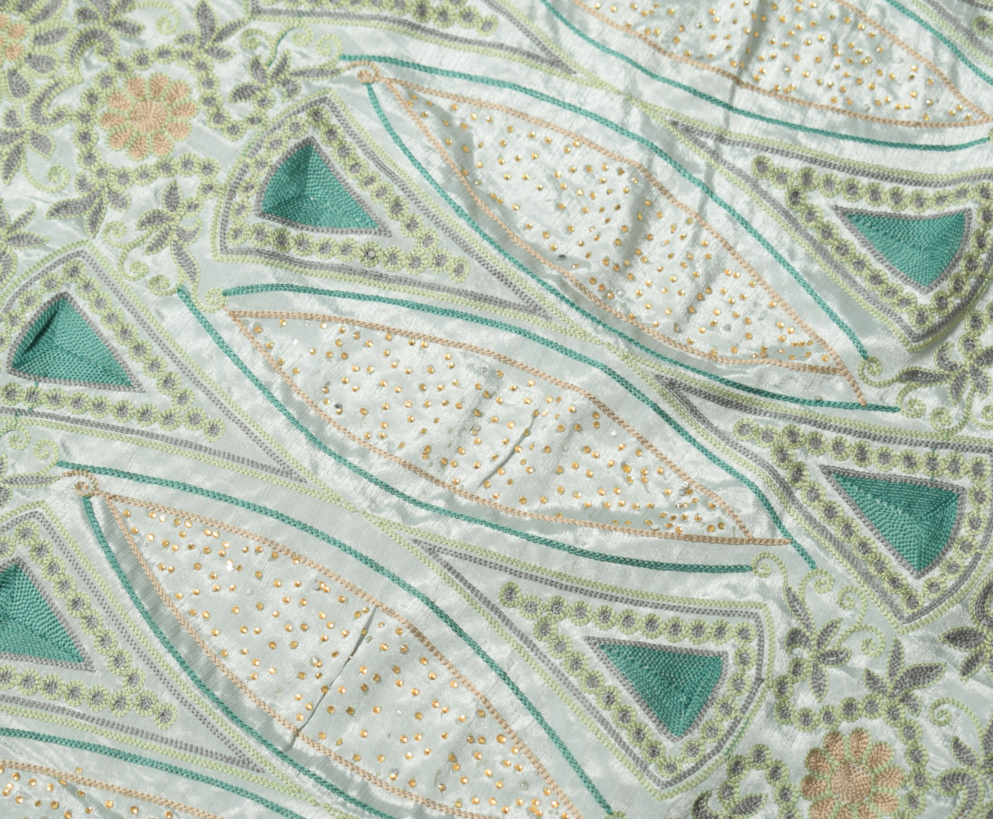 Sushila Vintage Gray Embroidered Dupatta Art Silk Floral Rhine Stone Long Stole