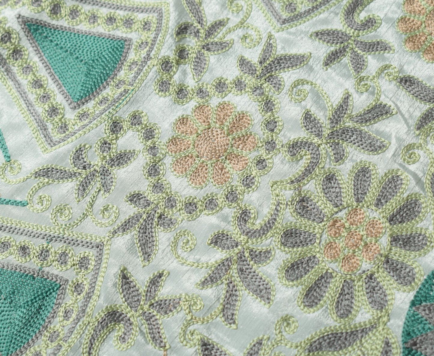 Sushila Vintage Gray Embroidered Dupatta Art Silk Floral Rhine Stone Long Stole