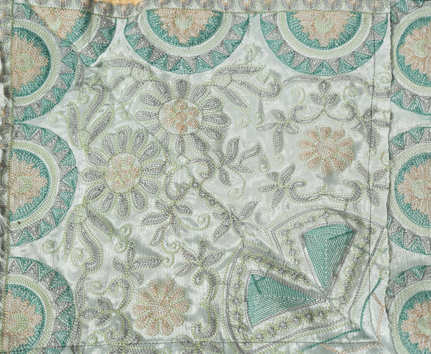 Sushila Vintage Gray Embroidered Dupatta Art Silk Floral Rhine Stone Long Stole