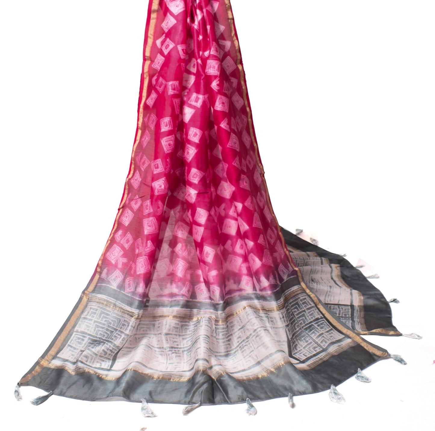 Sushila Vintage Shibori Tie-Dye Dupatta Pure Crepe Handloom Magenta Long Stole