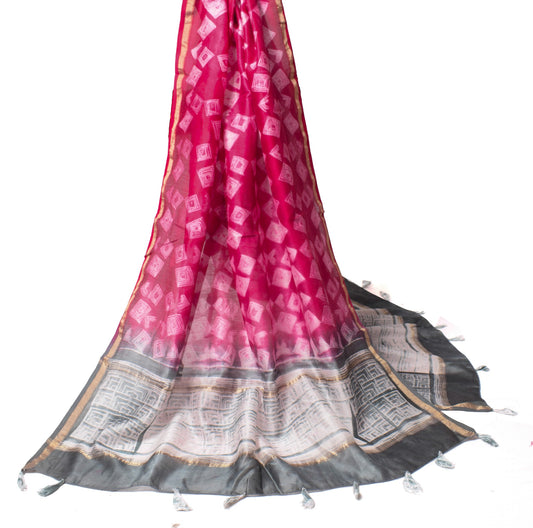 Sushila Vintage Shibori Tie-Dye Dupatta Pure Crepe Handloom Magenta Long Stole
