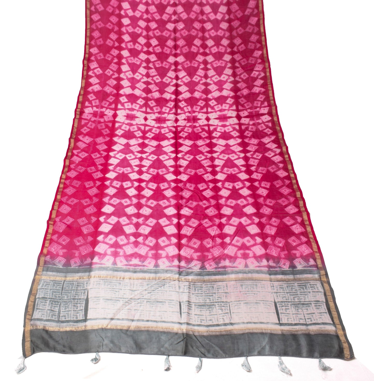Sushila Vintage Shibori Tie-Dye Dupatta Pure Crepe Handloom Magenta Long Stole