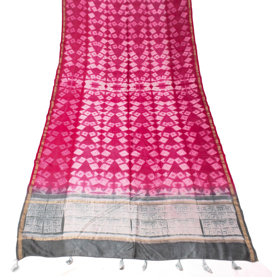Sushila Vintage Shibori Tie-Dye Dupatta Pure Crepe Handloom Magenta Long Stole