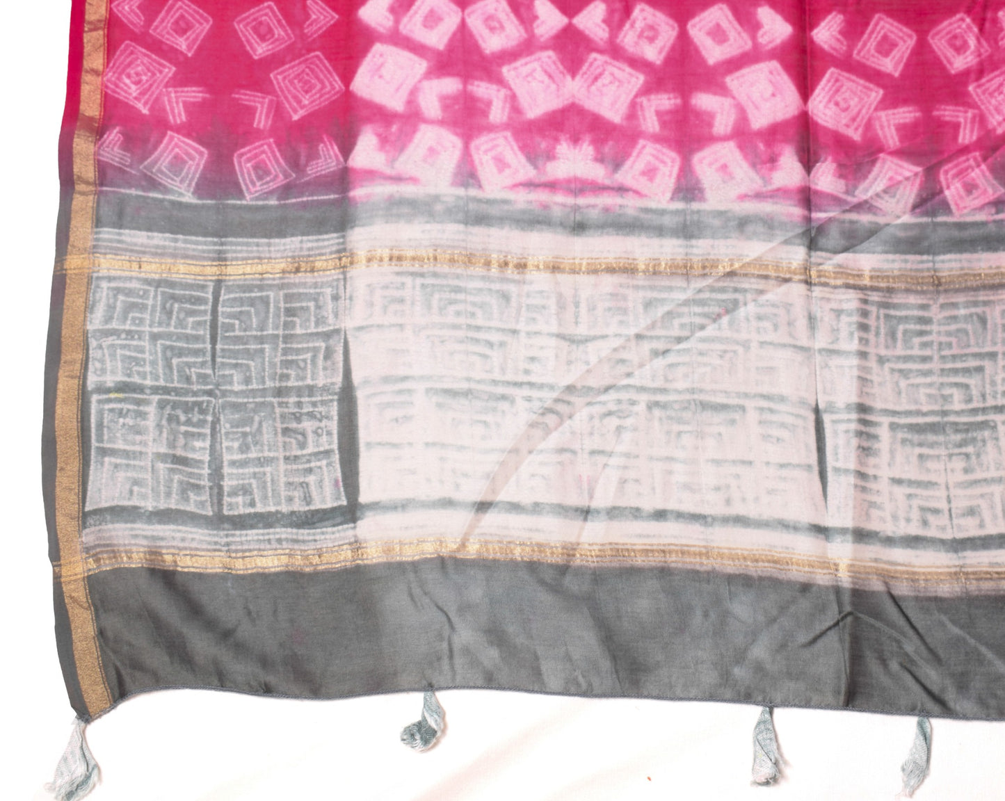 Sushila Vintage Shibori Tie-Dye Dupatta Pure Crepe Handloom Magenta Long Stole