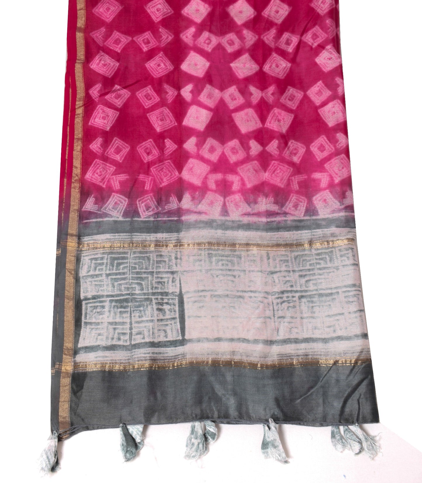 Sushila Vintage Shibori Tie-Dye Dupatta Pure Crepe Handloom Magenta Long Stole