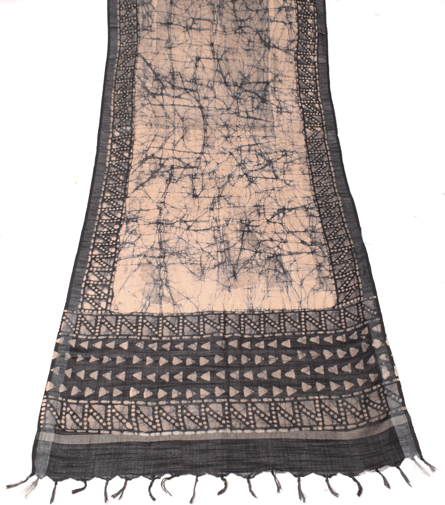 Sushila Vintage Batik Printed Dupatta Pure Cotton Black & Peach Long Stole Veil
