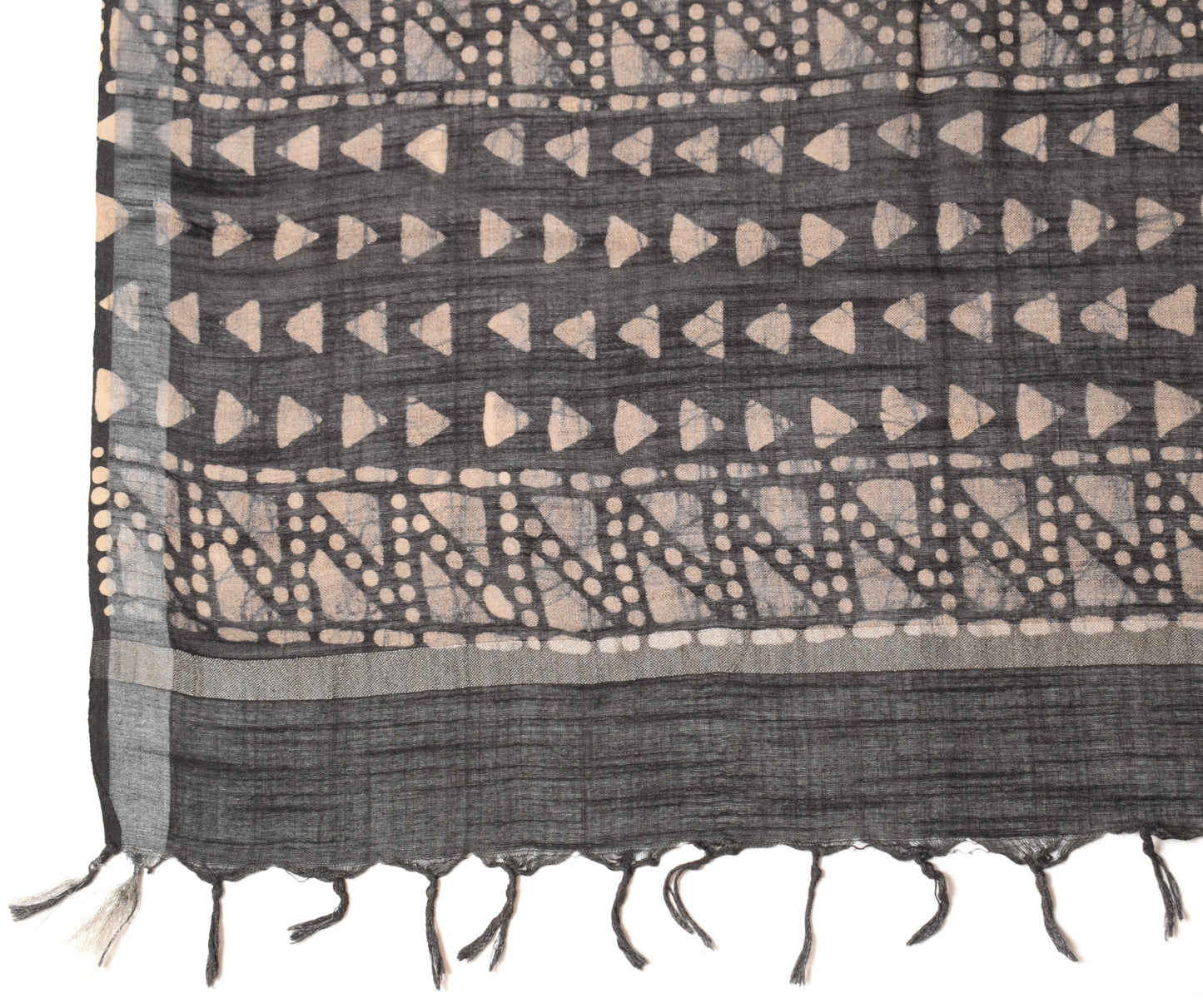 Sushila Vintage Batik Printed Dupatta Pure Cotton Black & Peach Long Stole Veil