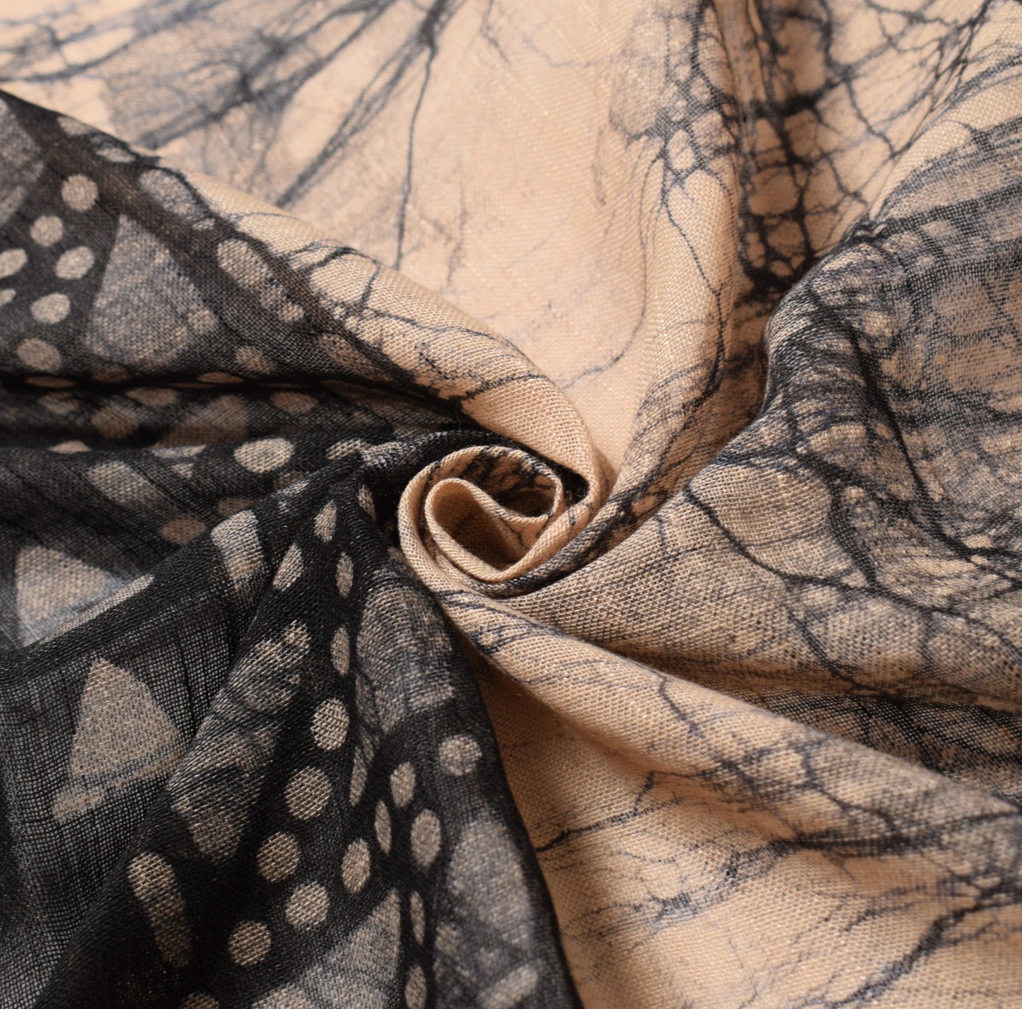 Sushila Vintage Batik Printed Dupatta Pure Cotton Black & Peach Long Stole Veil