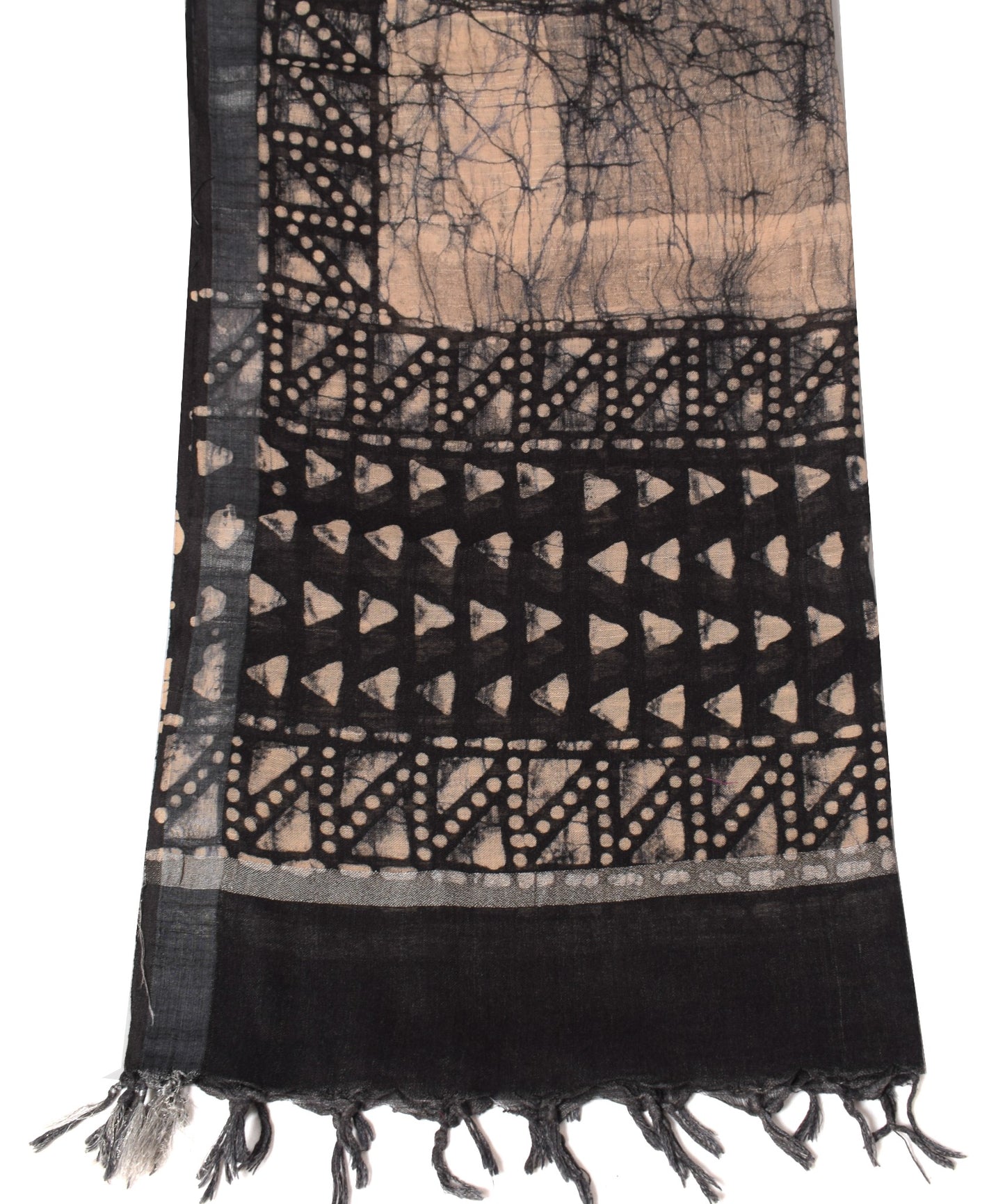 Sushila Vintage Batik Printed Dupatta Pure Cotton Black & Peach Long Stole Veil