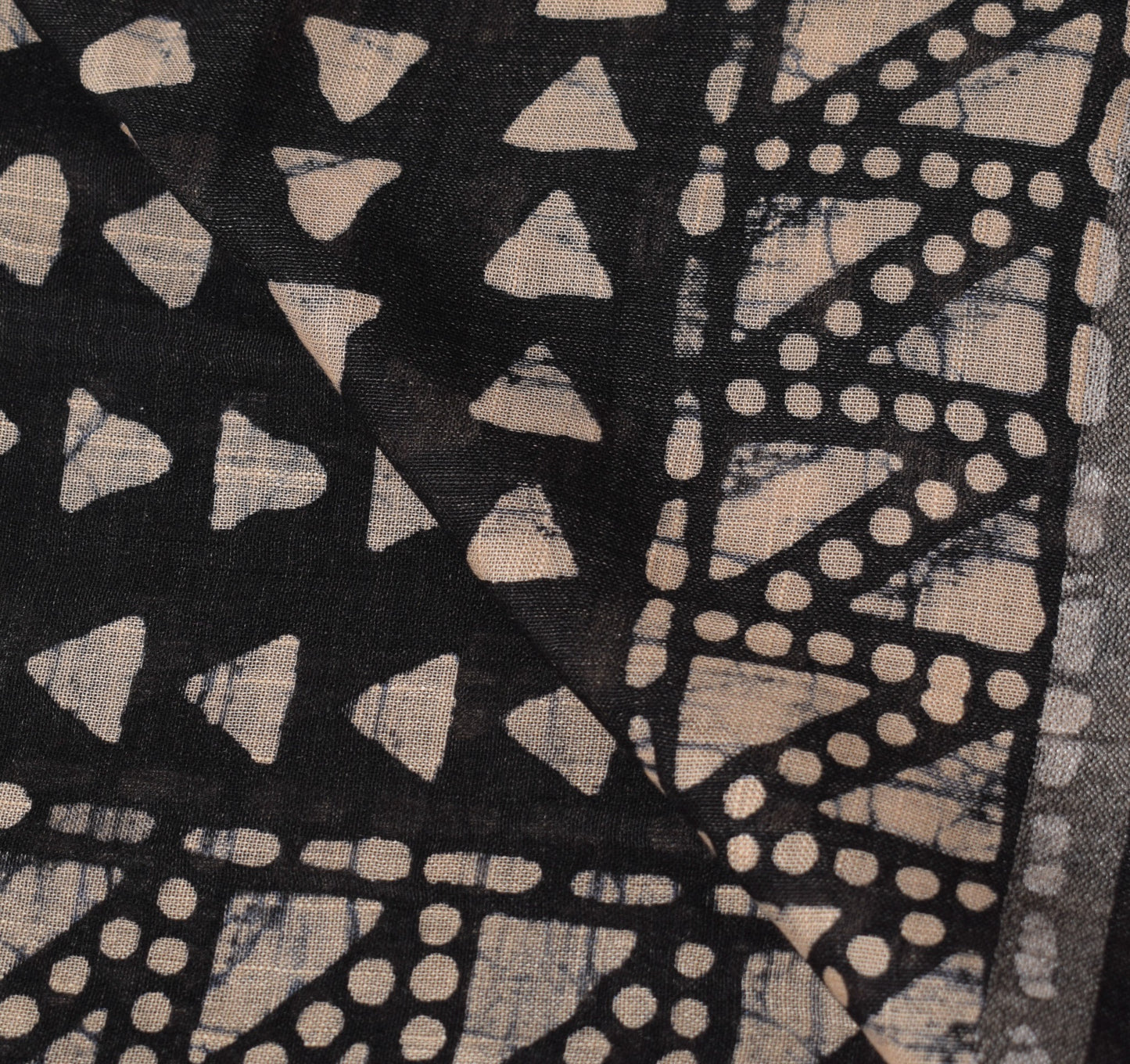 Sushila Vintage Batik Printed Dupatta Pure Cotton Black & Peach Long Stole Veil