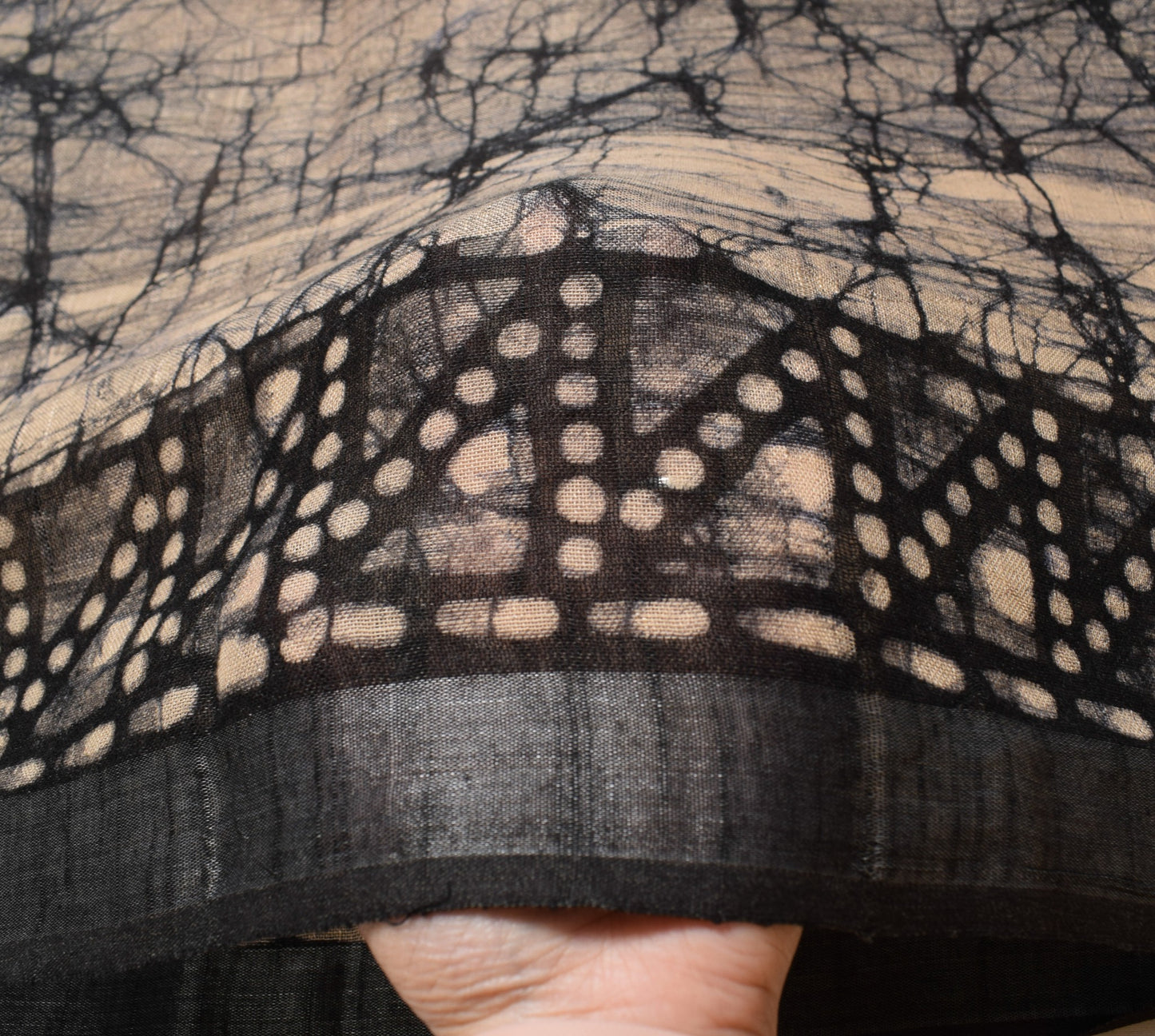 Sushila Vintage Batik Printed Dupatta Pure Cotton Black & Peach Long Stole Veil