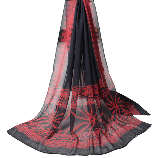 Sushila Vintage Black Red Dupatta Printed 100% Pure Georgette Long Stole Scarves