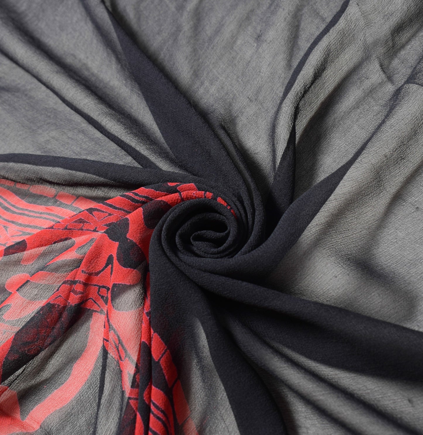 Sushila Vintage Black Red Dupatta Printed 100% Pure Georgette Long Stole Scarves