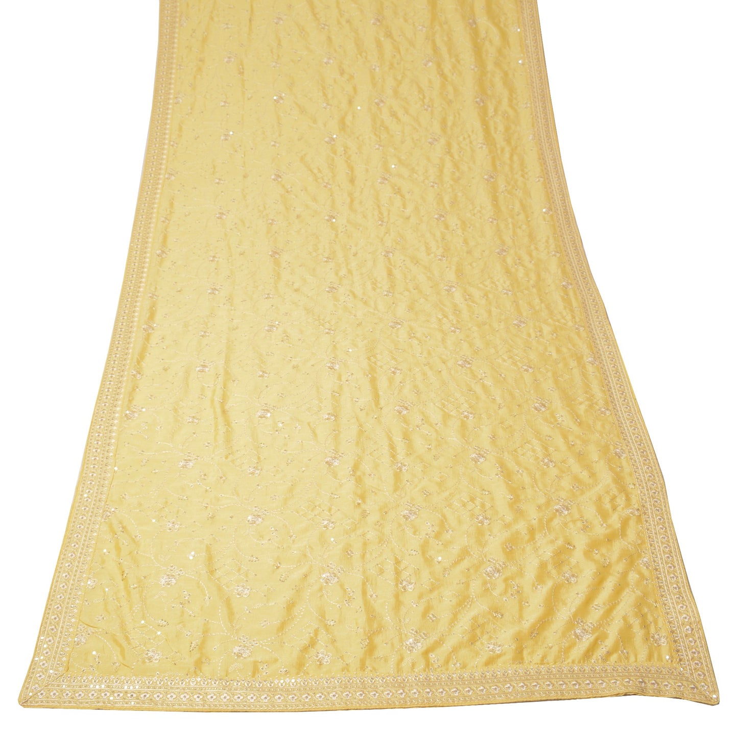 Sushila Vintage Floral Yellow Dupatta Art Silk Sequins Embroidered Long Stole