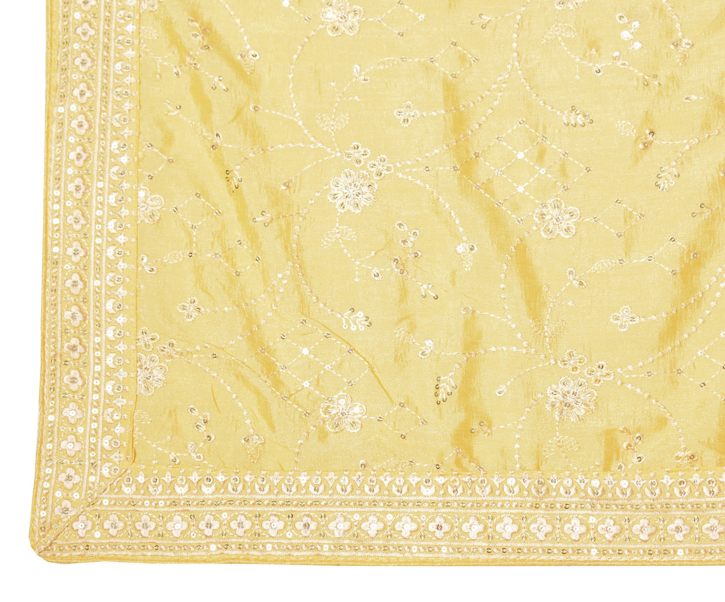 Sushila Vintage Floral Yellow Dupatta Art Silk Sequins Embroidered Long Stole