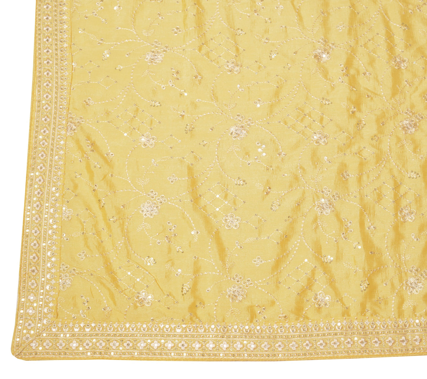 Sushila Vintage Floral Yellow Dupatta Art Silk Sequins Embroidered Long Stole