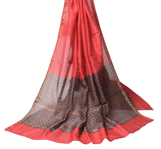 Sushila Vintage Red Dupatta Pure Cotton Silk Hand Block Printed Long Stole Wrap