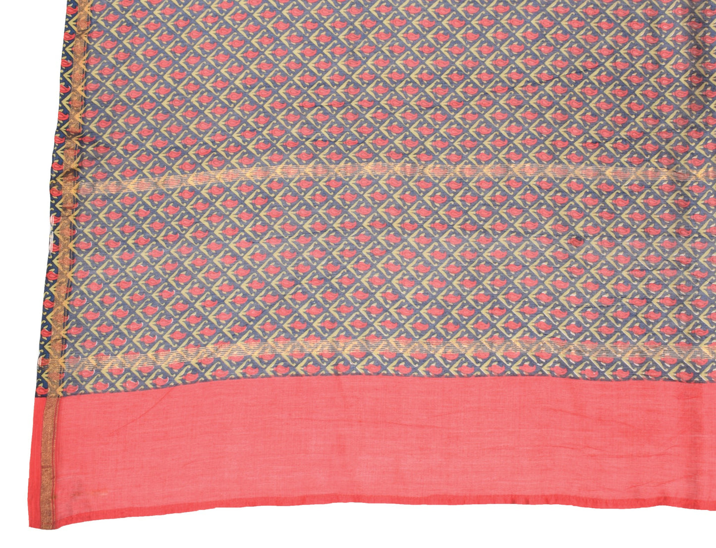 Sushila Vintage Red Dupatta Pure Cotton Silk Hand Block Printed Long Stole Wrap