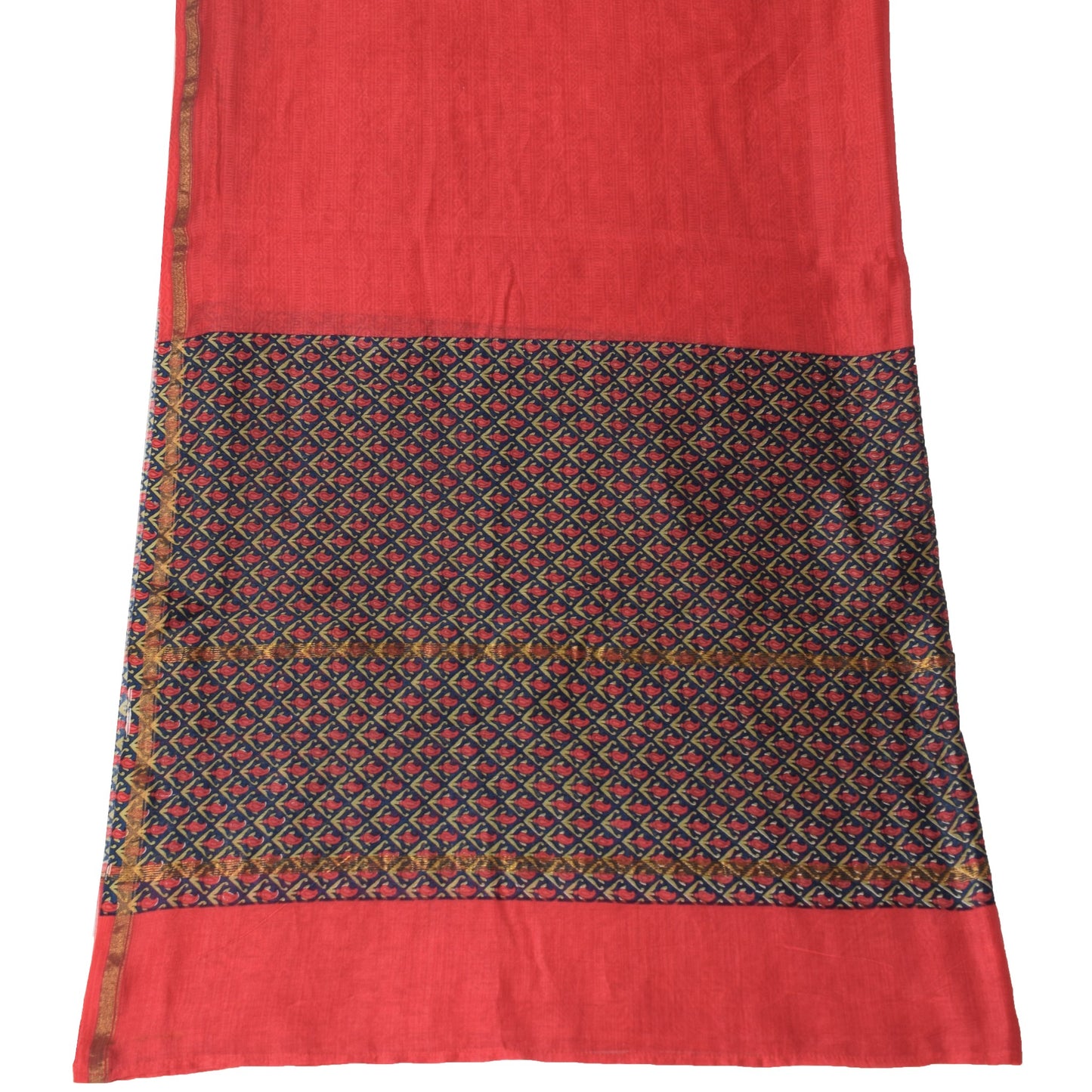 Sushila Vintage Red Dupatta Pure Cotton Silk Hand Block Printed Long Stole Wrap
