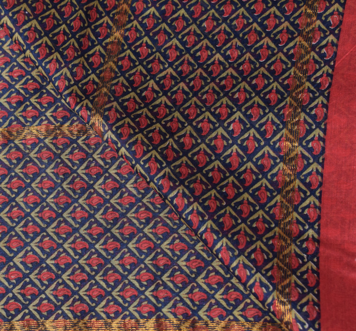 Sushila Vintage Red Dupatta Pure Cotton Silk Hand Block Printed Long Stole Wrap