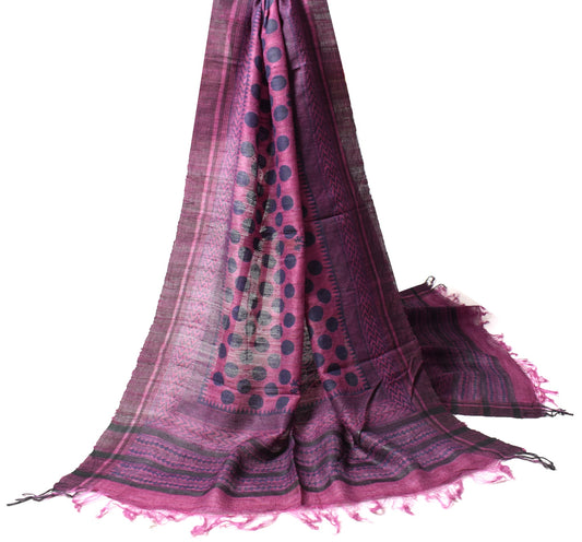 Sushila Vintage Pure Khadi Dupatta Purple Hand Block Printed Woven Long Stole