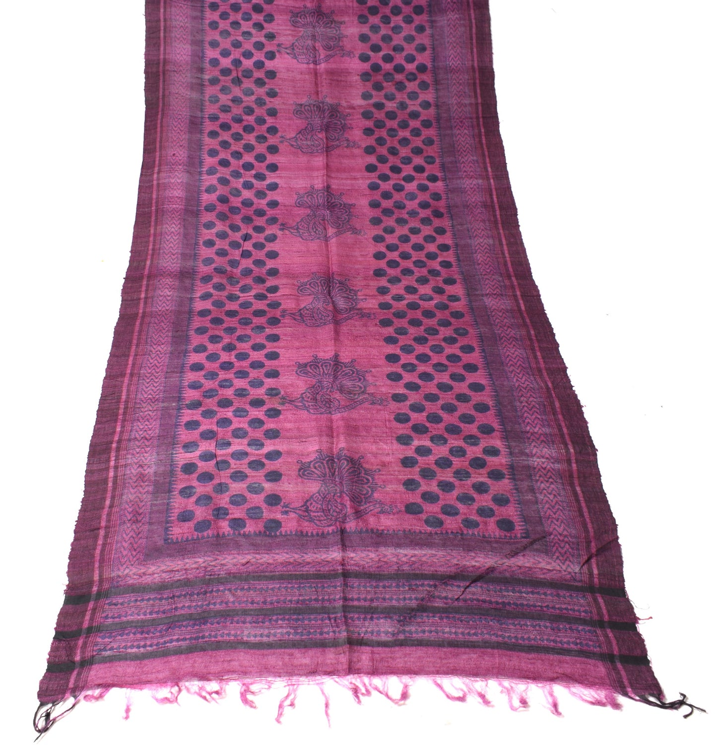 Sushila Vintage Pure Khadi Dupatta Purple Hand Block Printed Woven Long Stole