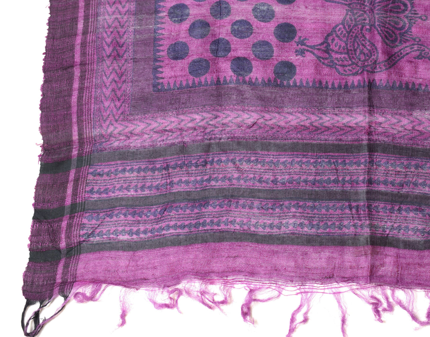 Sushila Vintage Pure Khadi Dupatta Purple Hand Block Printed Woven Long Stole