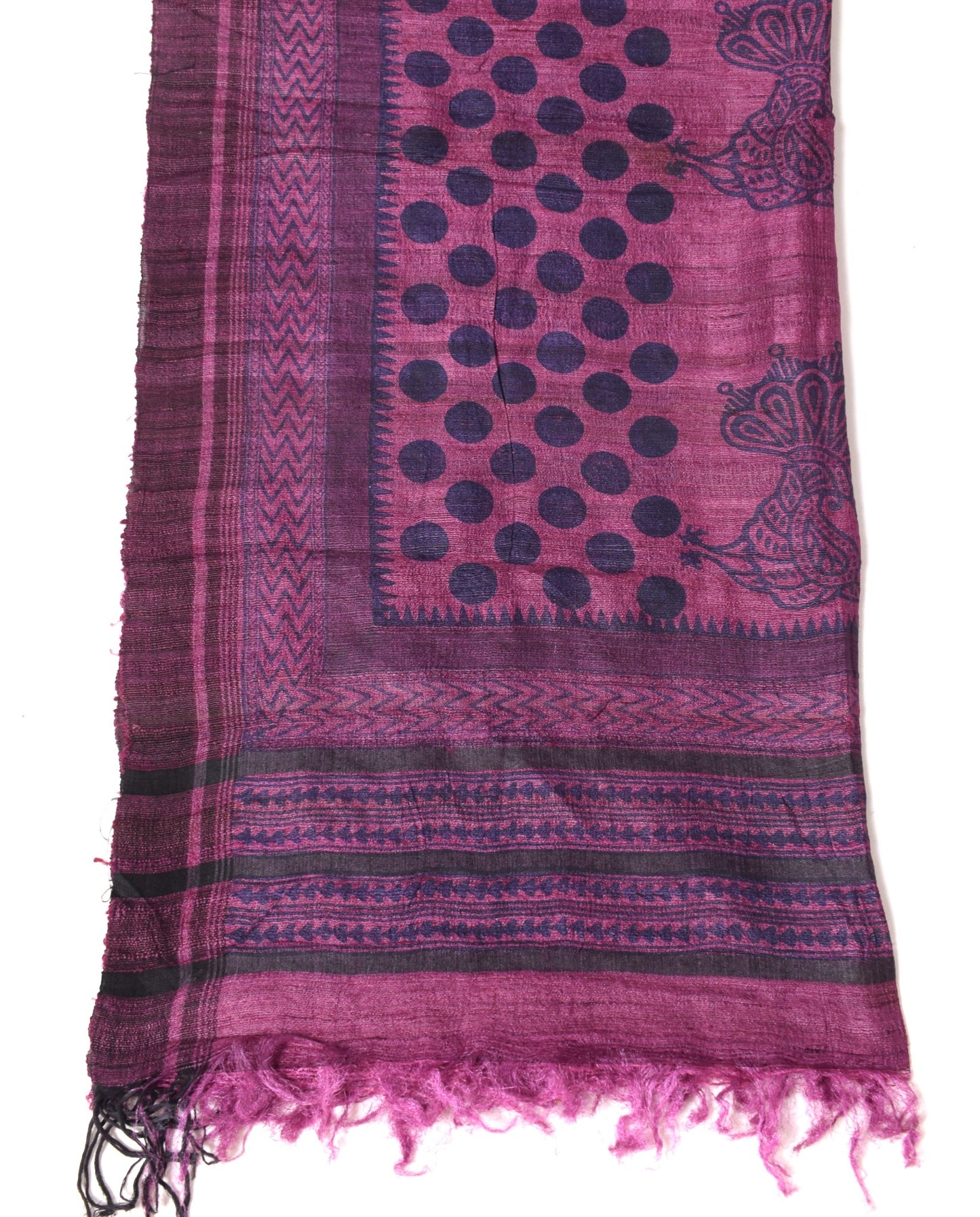Sushila Vintage Pure Khadi Dupatta Purple Hand Block Printed Woven Long Stole