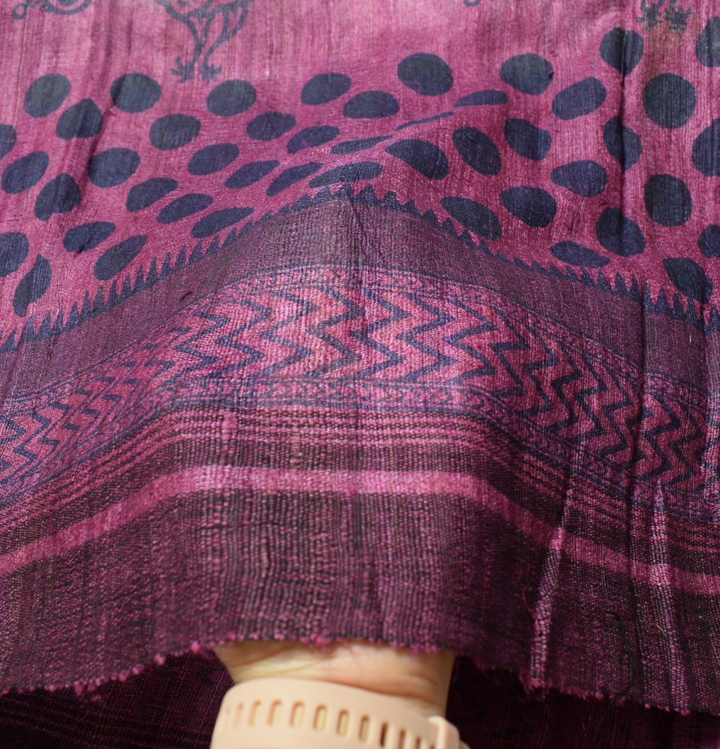 Sushila Vintage Pure Khadi Dupatta Purple Hand Block Printed Woven Long Stole