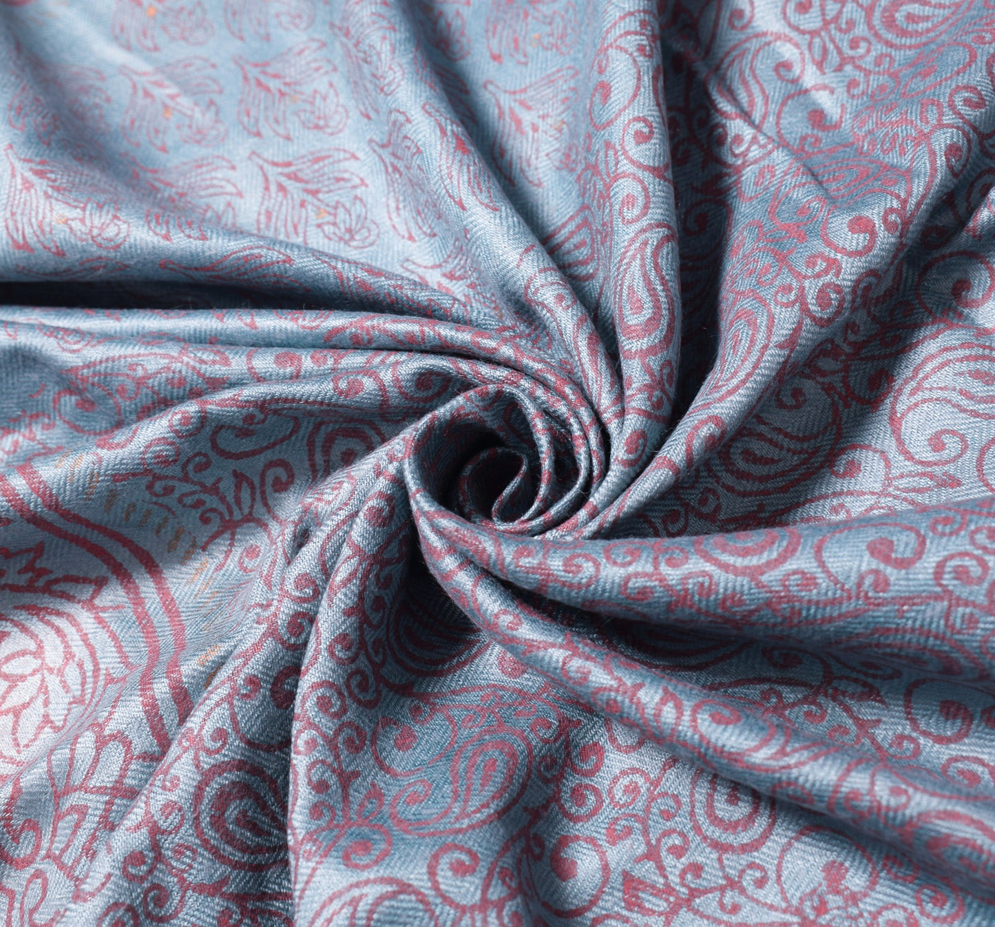 Sushila Vintage Pure Woolen Dupatta Sky Blue & Peach Hand Block Floral LongStole