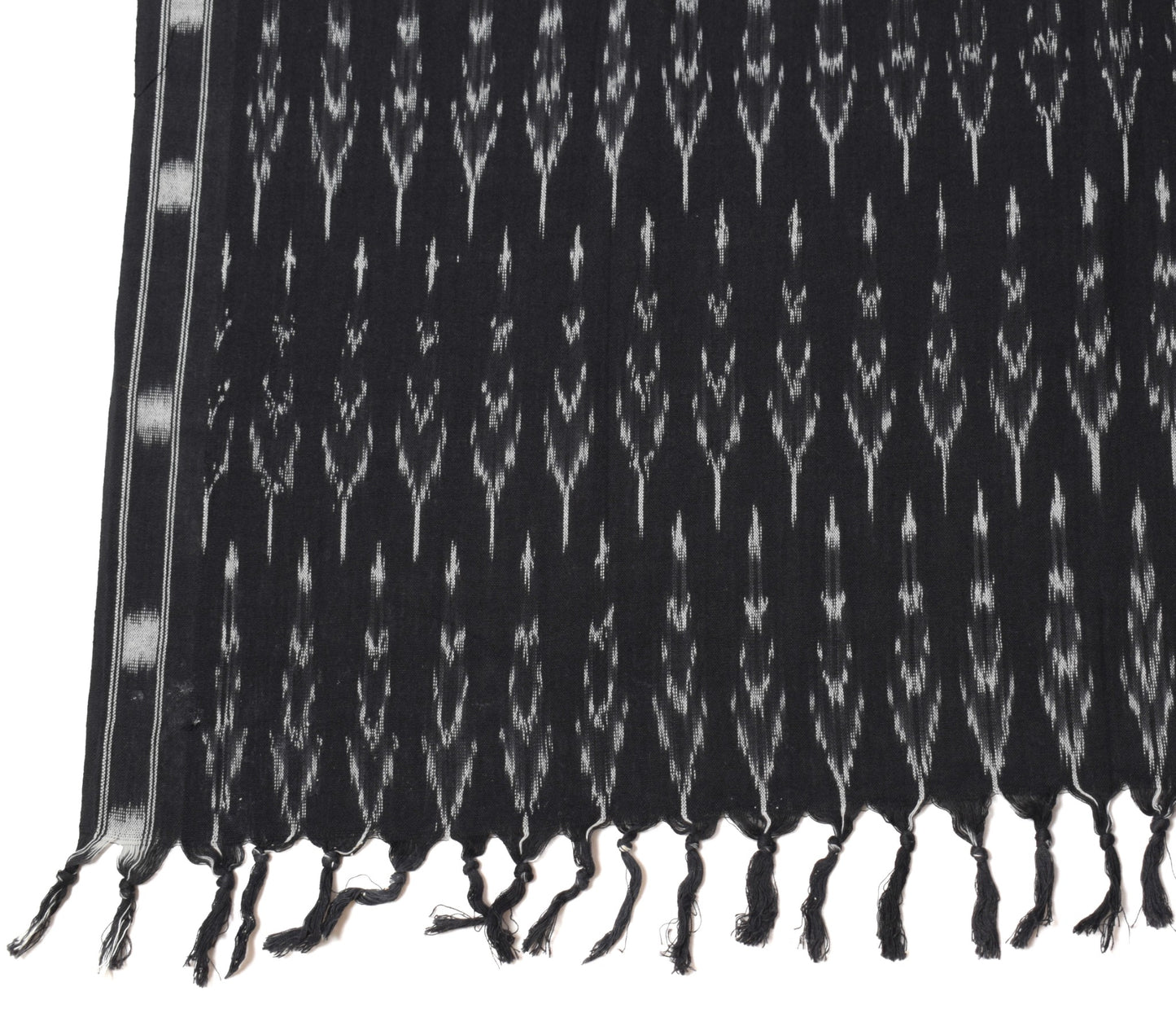 Sushila Vintage White Black Dupatta Pure Cotton Hand Woven Ikat Long Stole Wrap