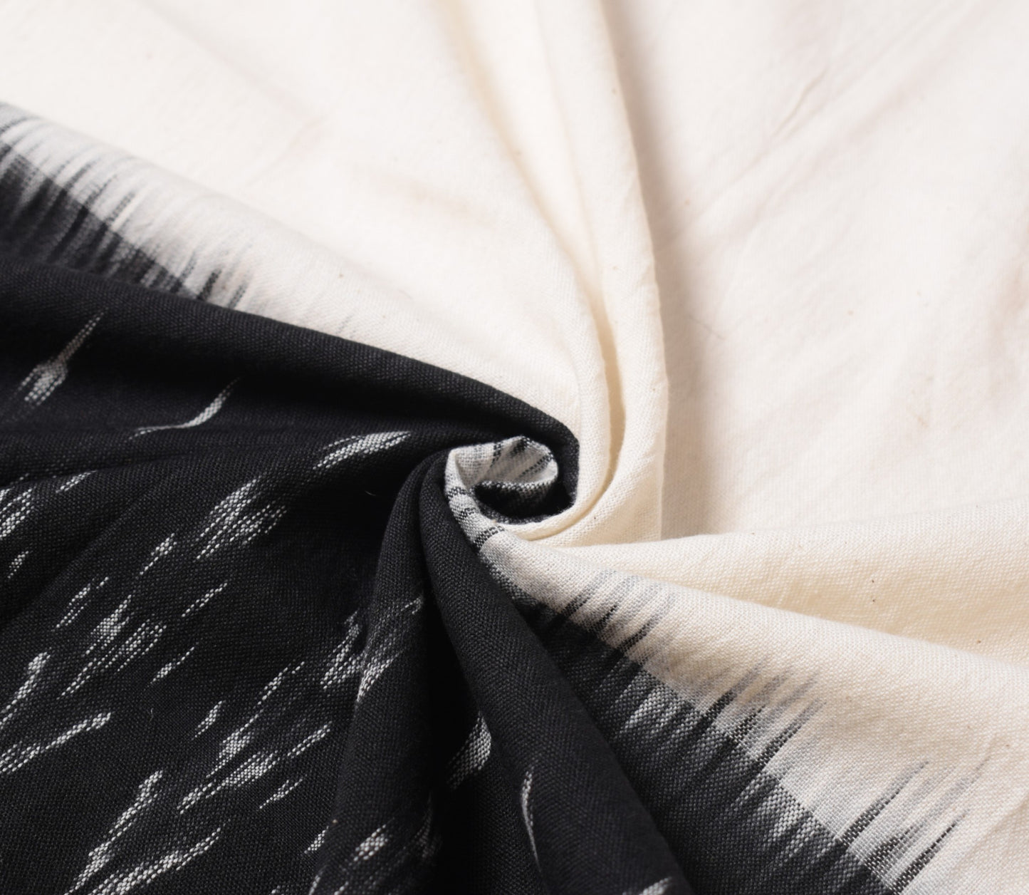 Sushila Vintage White Black Dupatta Pure Cotton Hand Woven Ikat Long Stole Wrap